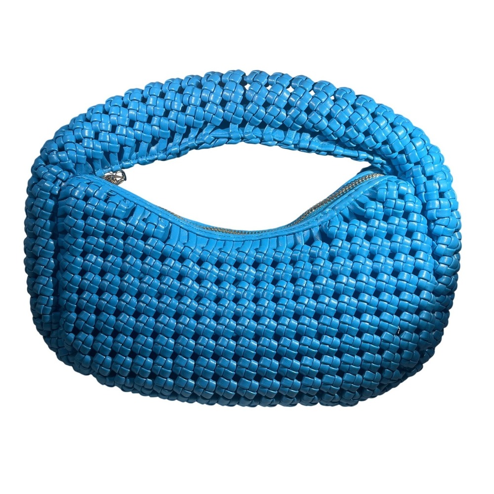 Sincerely Jules Hobo Bag Women Small Blue Woven Beaded Crescent Zip Top Handbag